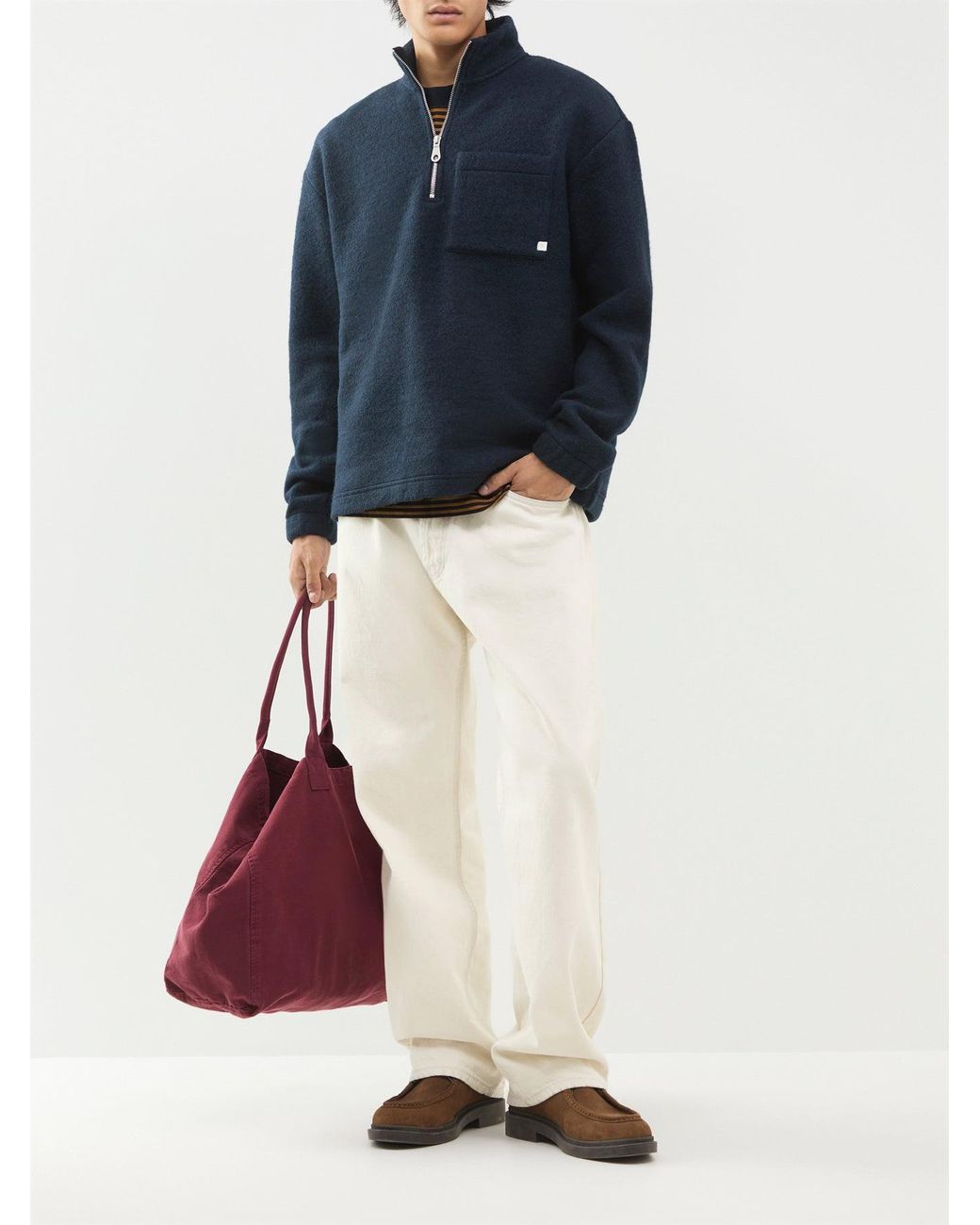 Farah Blue Howard Wool Blend Quarter-Zip Jumper for men