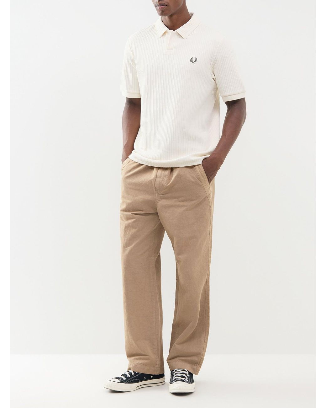 Fred Perry White Drop Needle Jersey Polo Shirt Cream for men