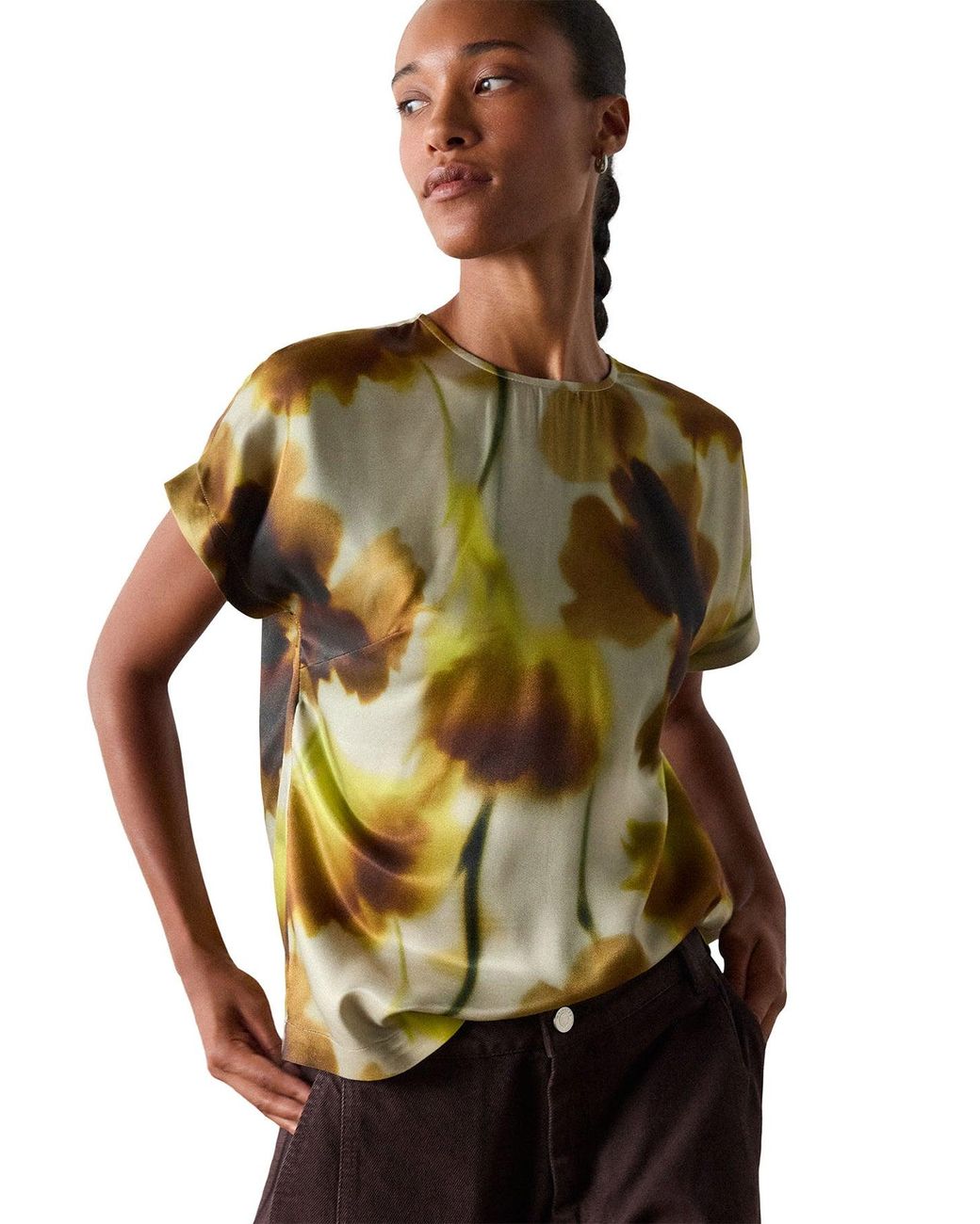 Whistles Green Floral Stem Blouse, Viscose