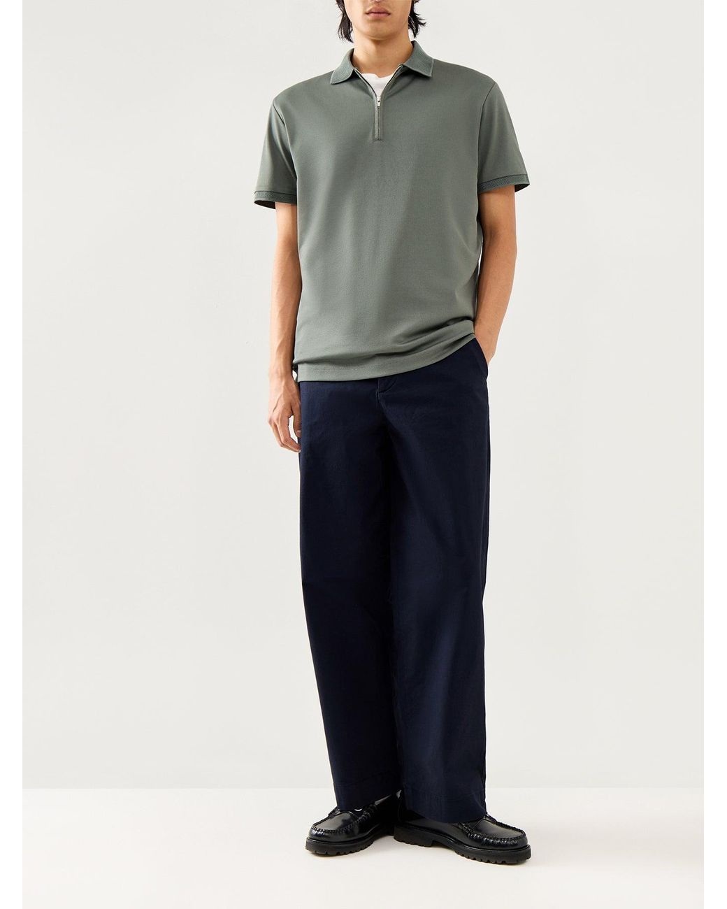 SELECTED Gray Fave Zip Short Sleeves Polo for men