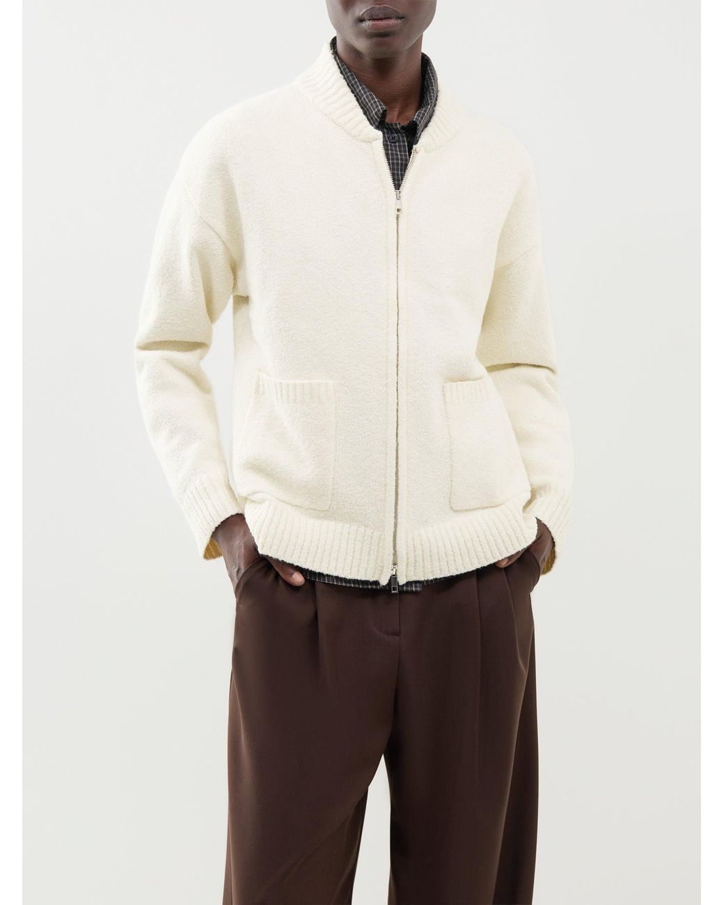 Pretty Lavish White Camille Acrylic Knit Bomber –