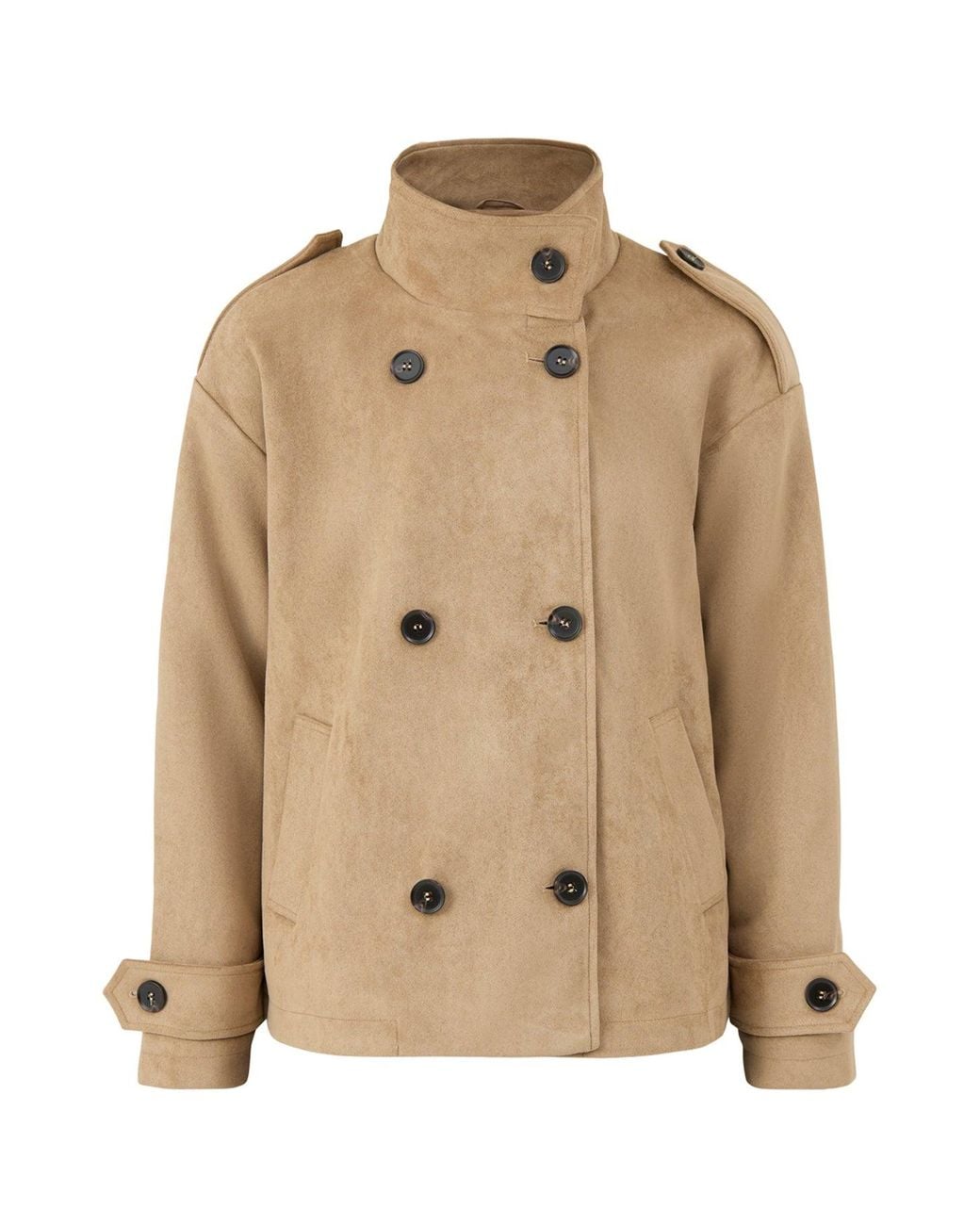 Pretty Lavish Natural Sophie Suede Grown Neck Bomber –