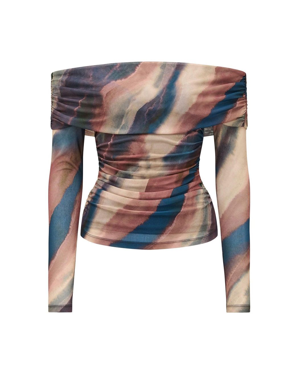 Forever New Blue Kaia Ruched Mesh Bardot Top