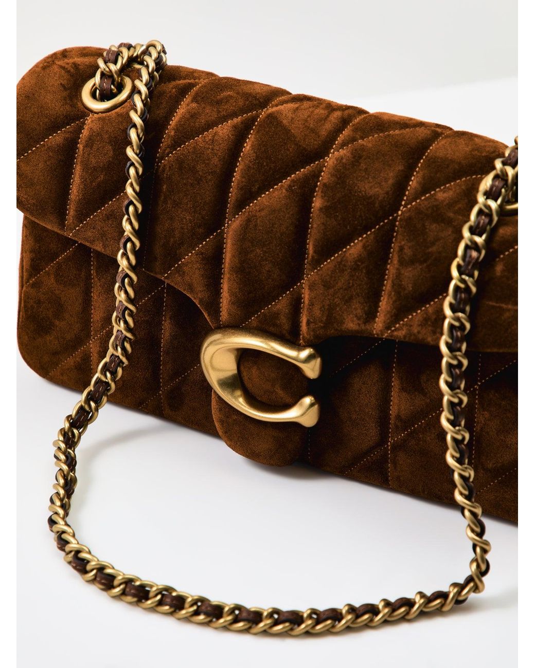 COACH Brown Suede Quilted Tabby Shoulder Bag 26 With Chain