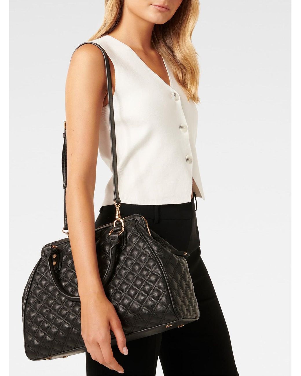 Forever New Black Signature Grace Quilted Tote Bag