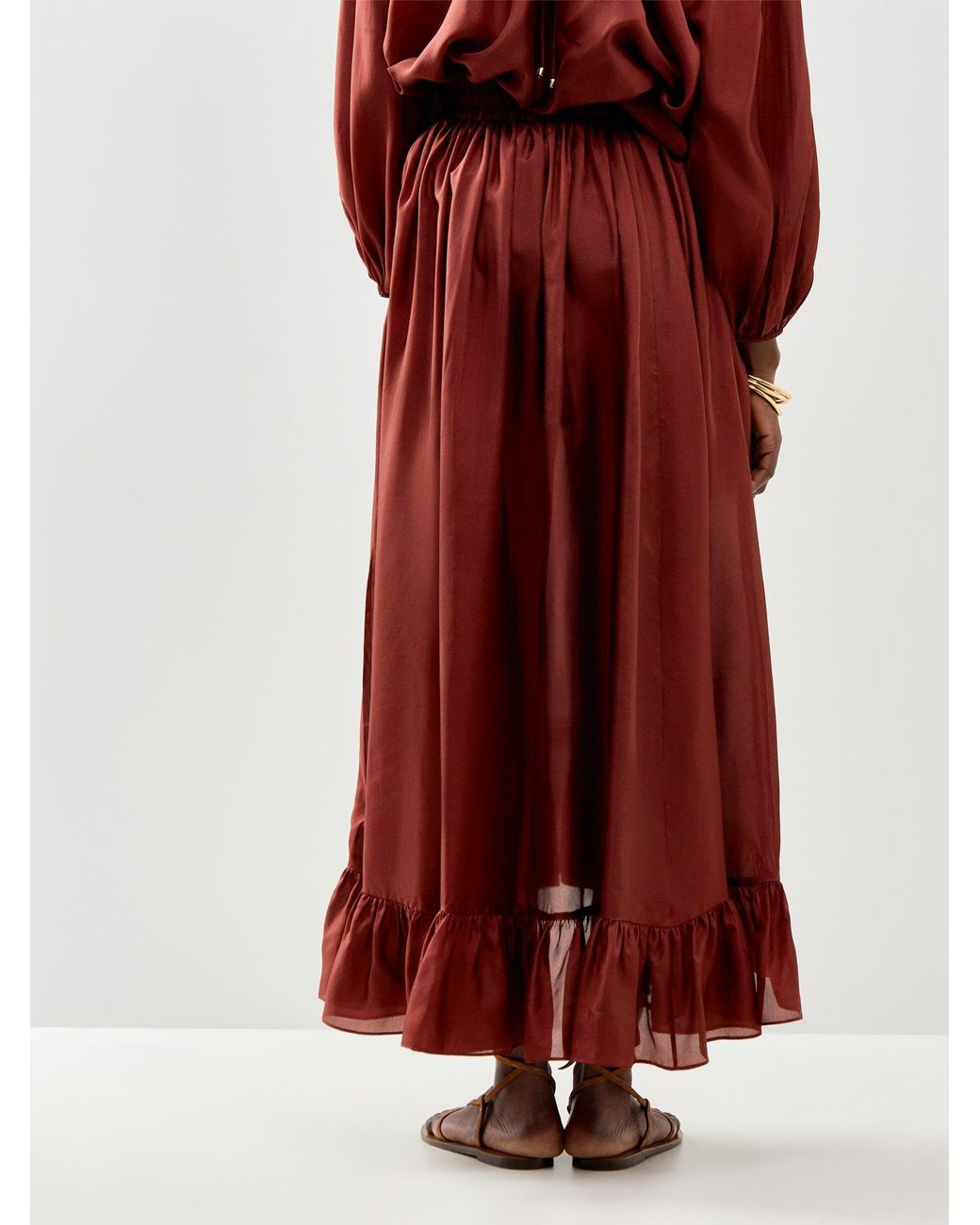Zimmermann Red Aster Maxi Skirt Burgundy