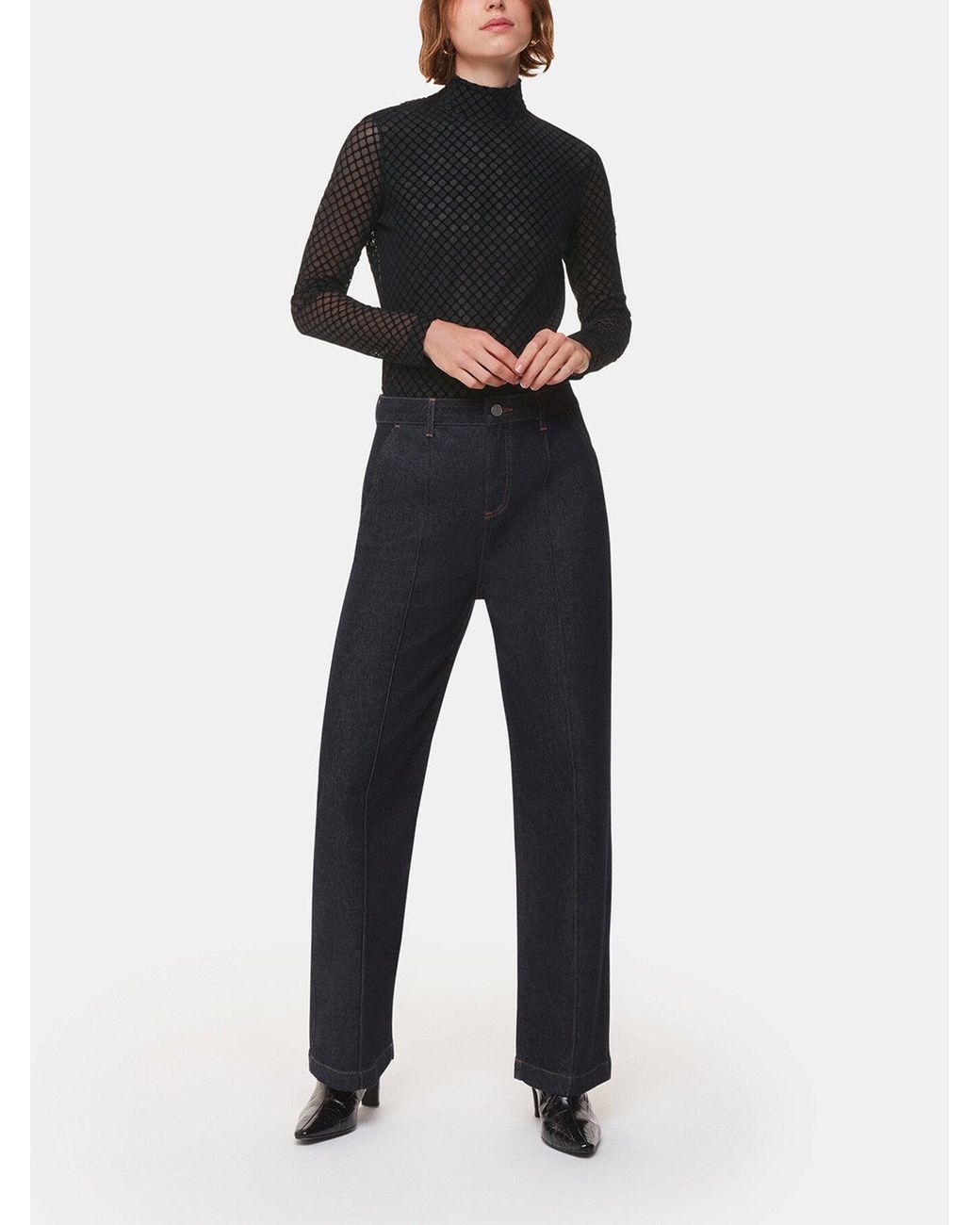 Whistles Black Women's Checked Flocked Mesh Top