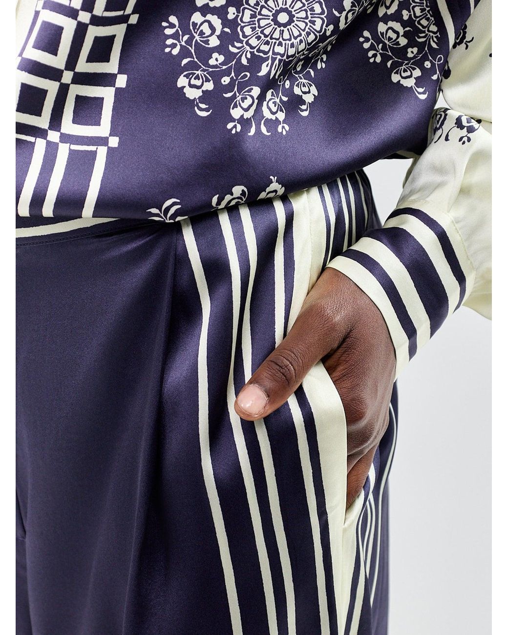 ALÉMAIS Blue Banderra Silk Satin Wide Leg Trousers