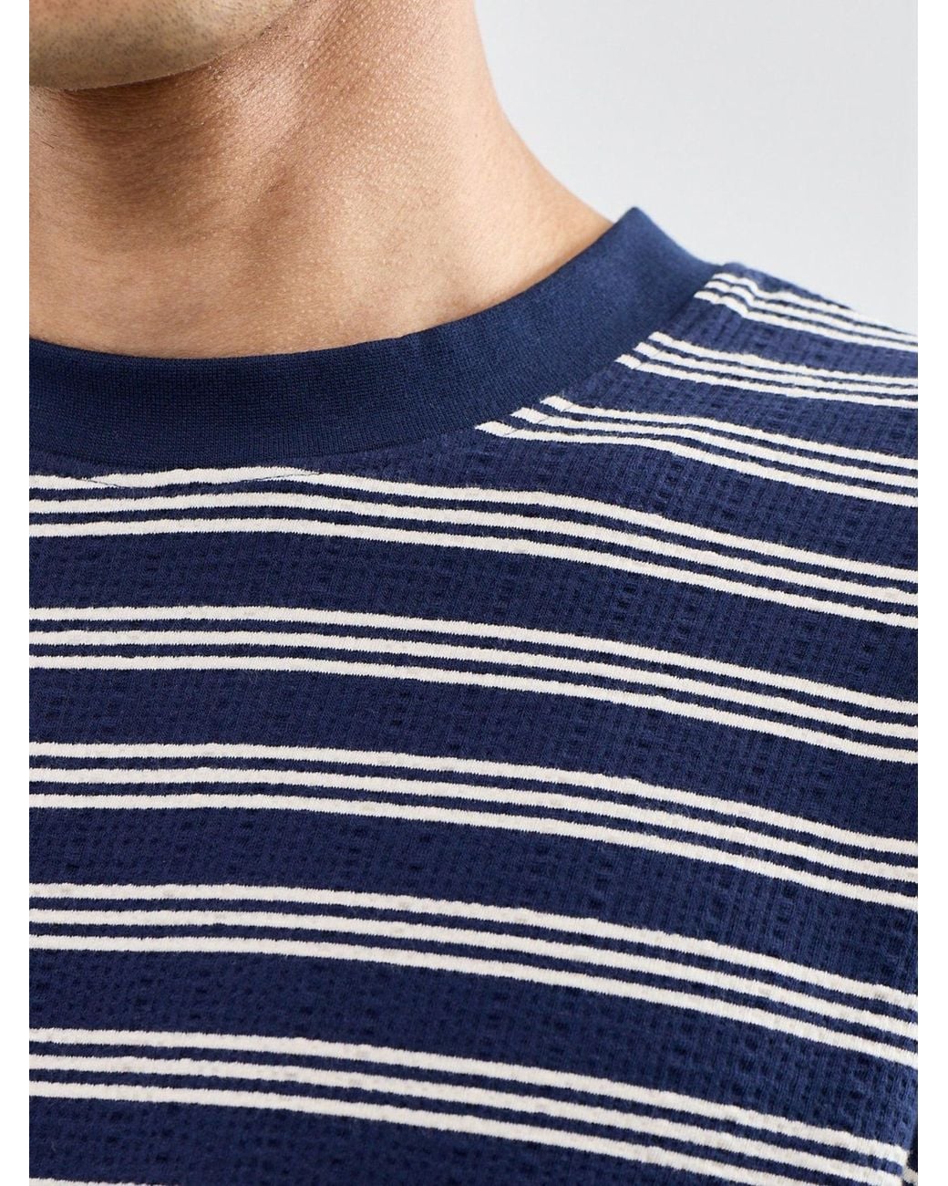 SELECTED Blue Heli Seersucker Stripe T-Shirt for men