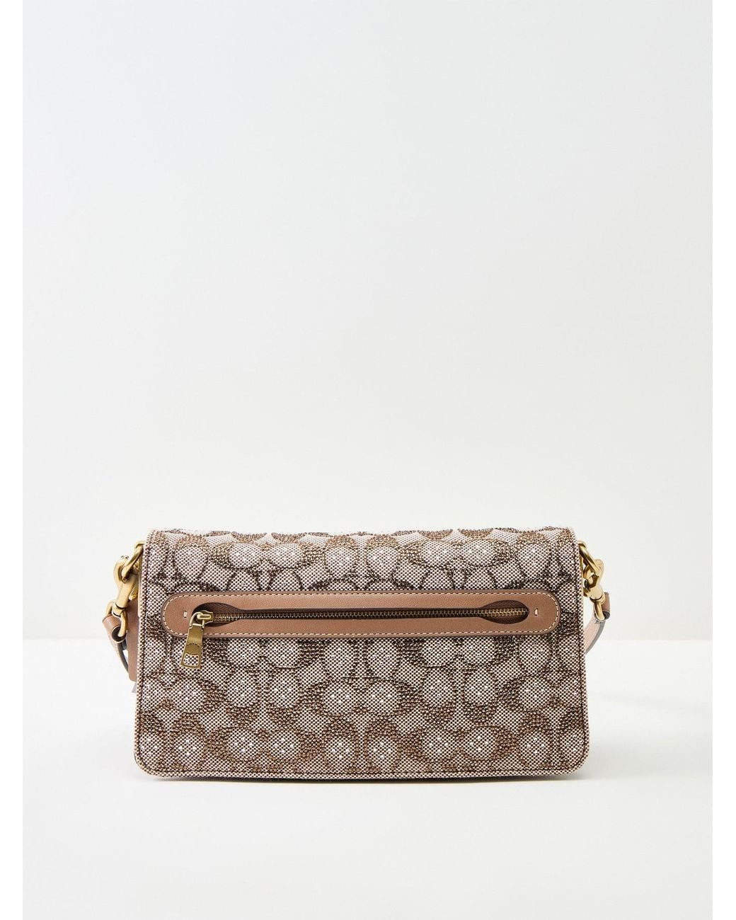 COACH Natural Soft Tabby 26 Crystal Signature Shoulder Bag Mushroom