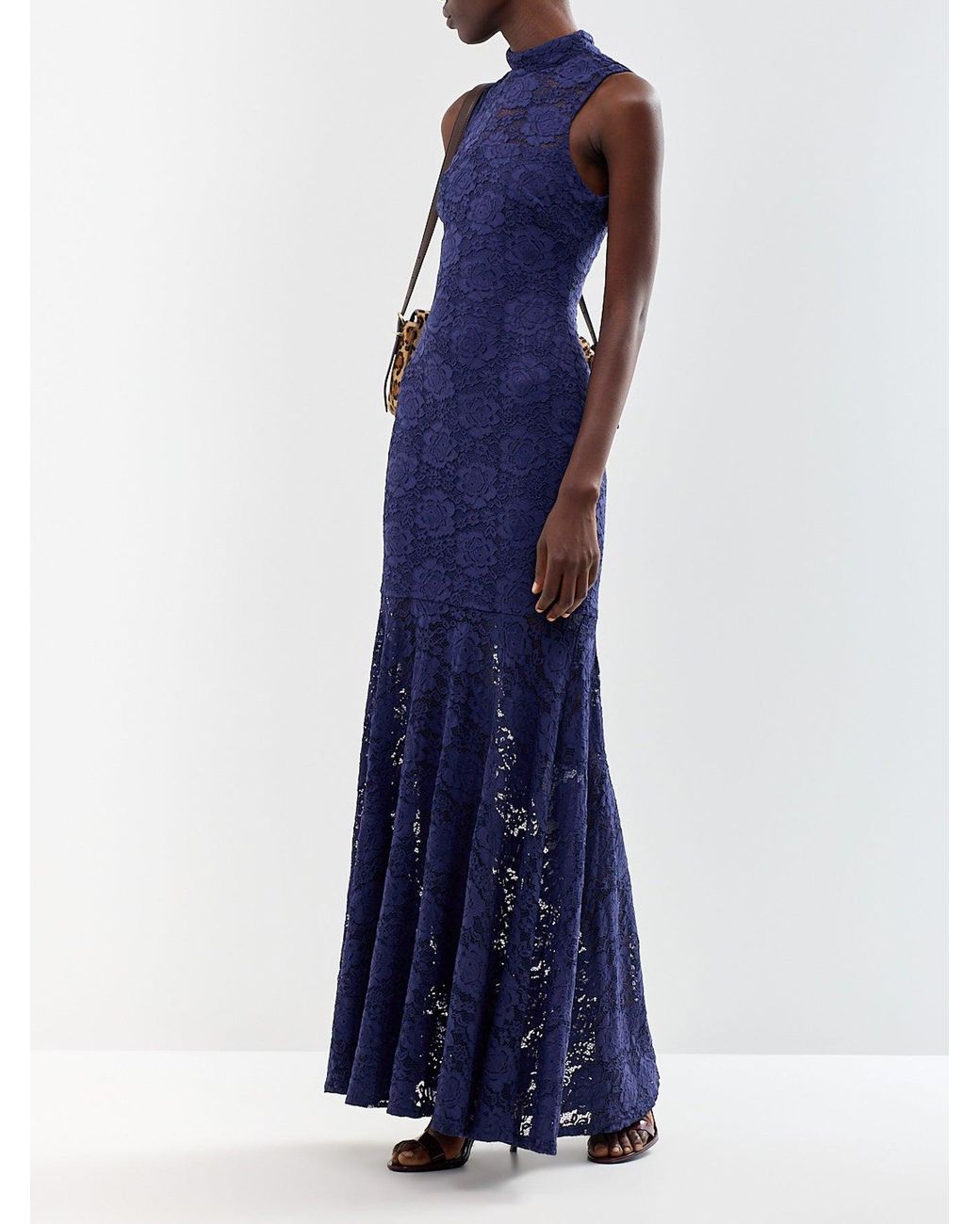 Club L London Blue Esalyn Lace High-Neck Maxi Dress