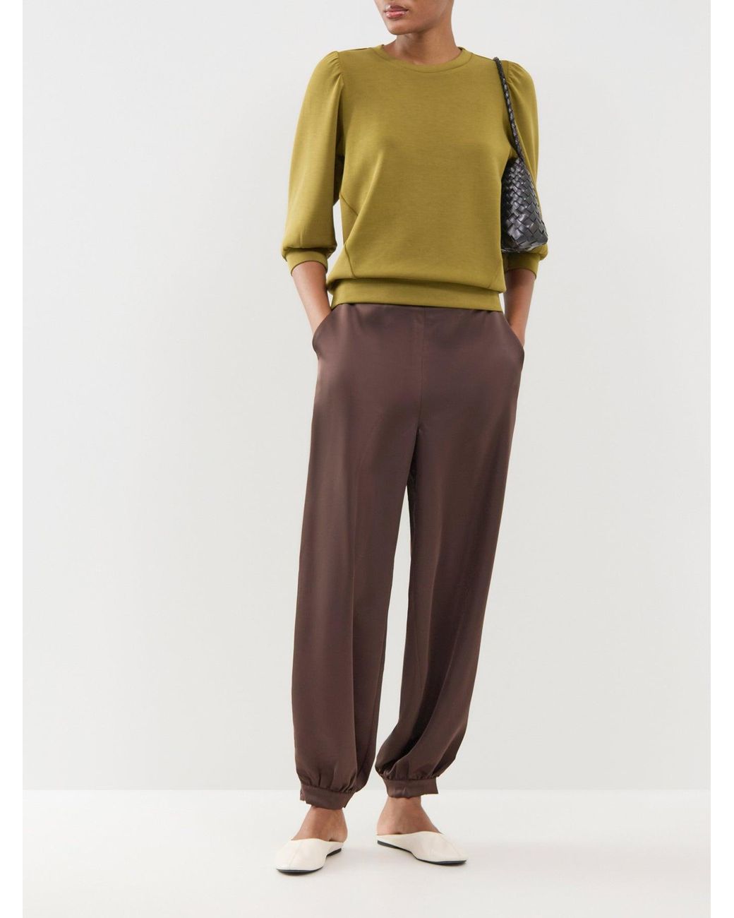 SELECTED Green Tencel Modal Tenny Three-Quarter Sleeve Sweatshirt