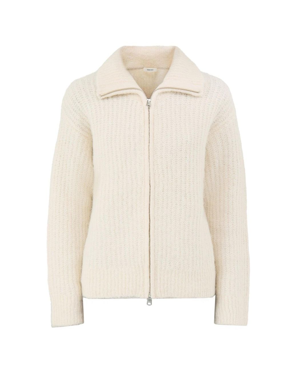 SELECTED White Alpaca Blend Gabriella Long-Sleeved Zip Cardigan