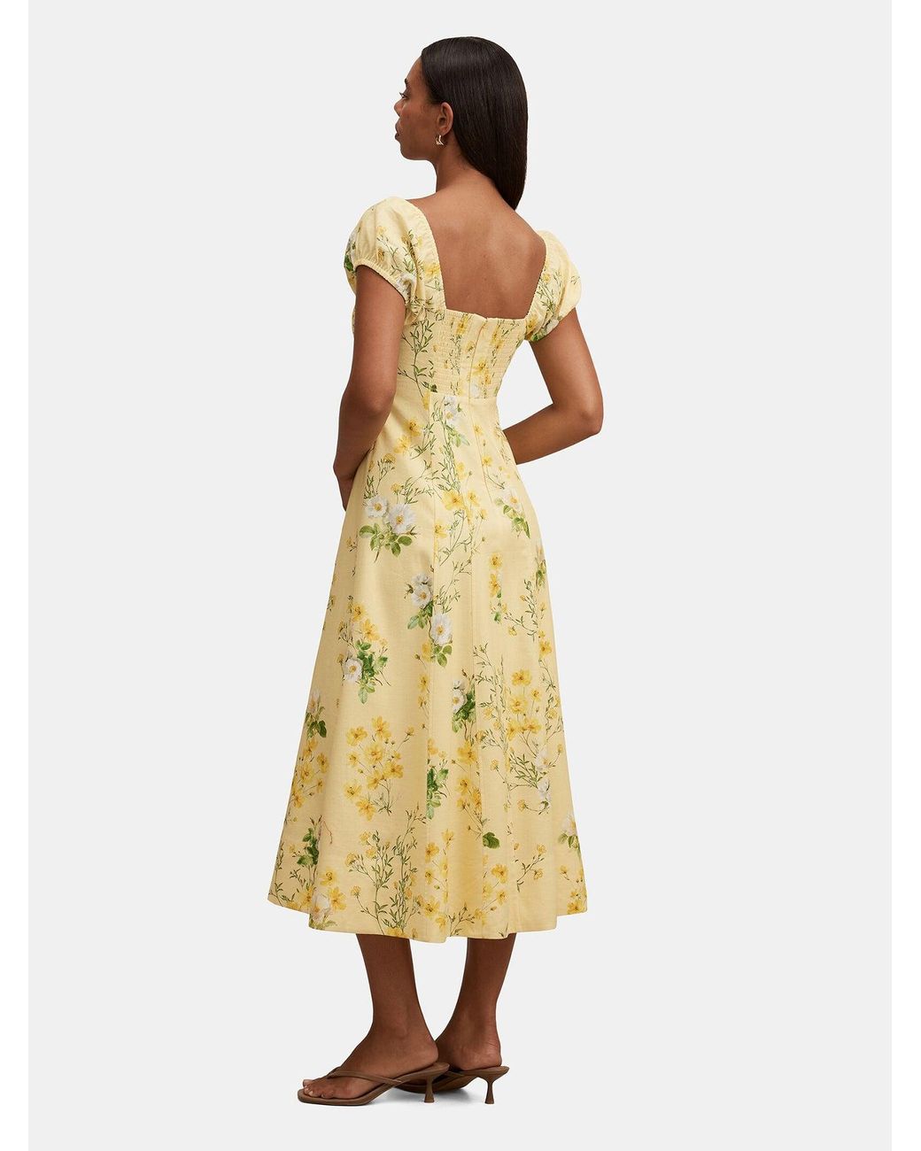 Forever New Metallic Sadie Cap Sleeve Midi Dress Printed