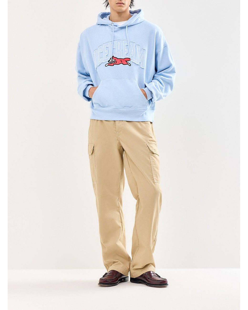 ICECREAM Blue College Applique Running Dog Popover Hoodie for men