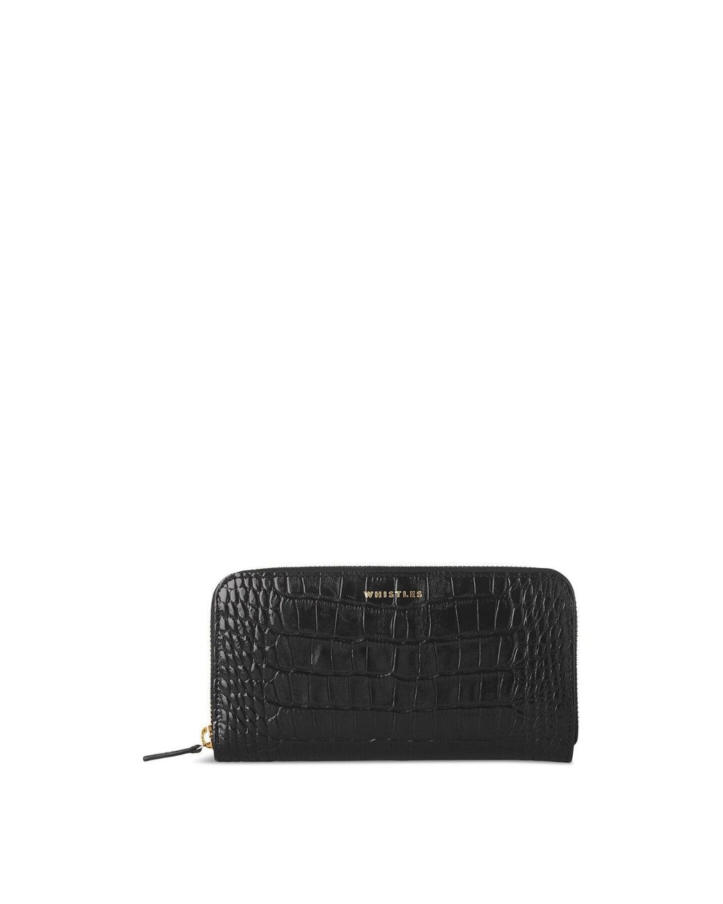 Whistles Black Shiny Croc Long Purse Bag