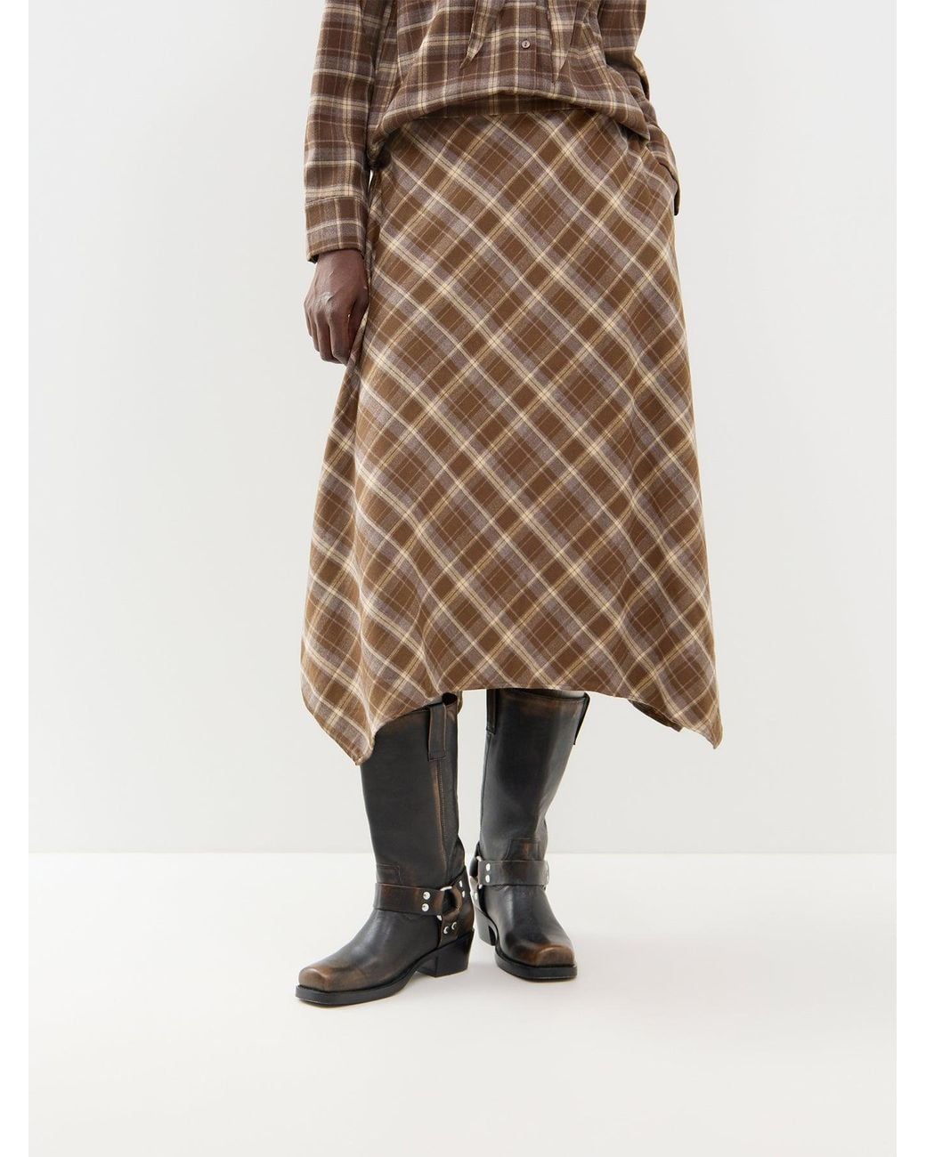 ONLY Brown Check Midi Skirt