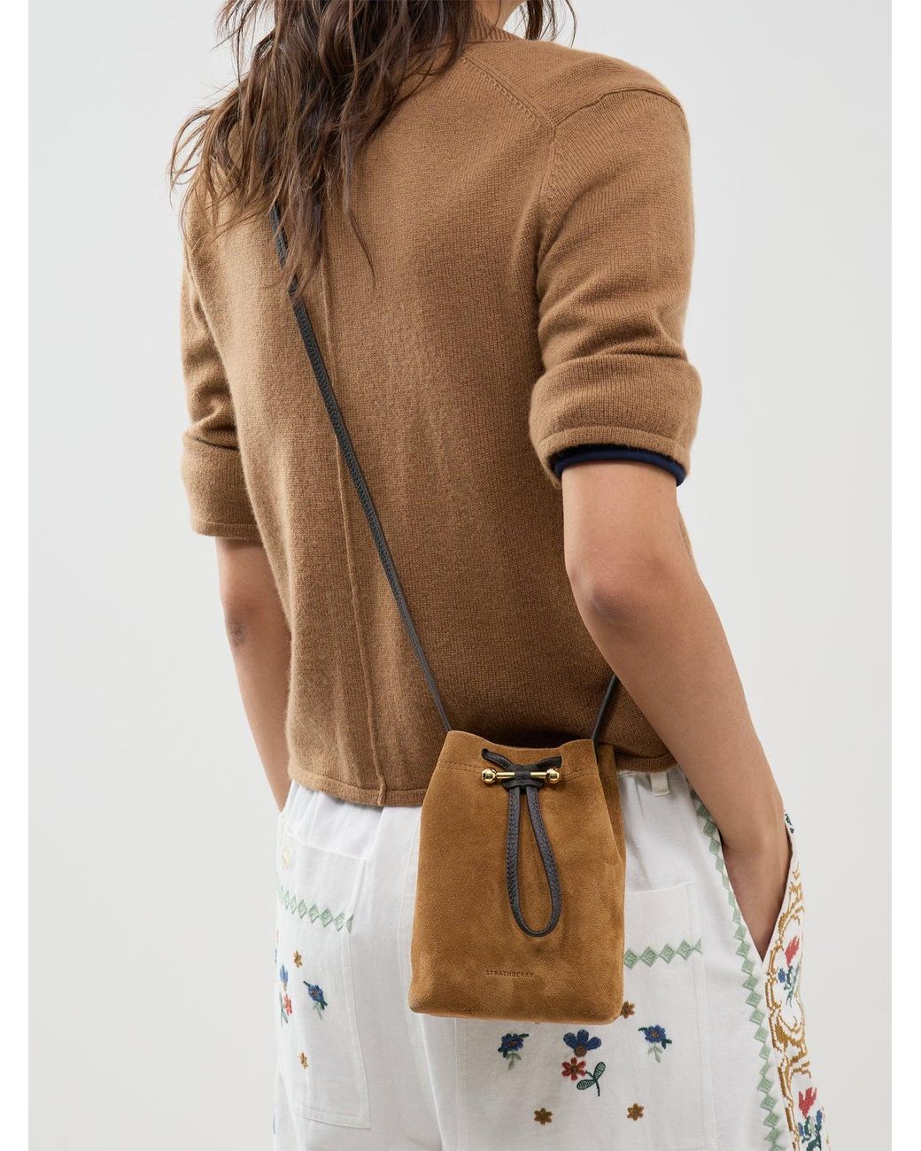 Strathberry Natural Osette Suede Pouch Bag