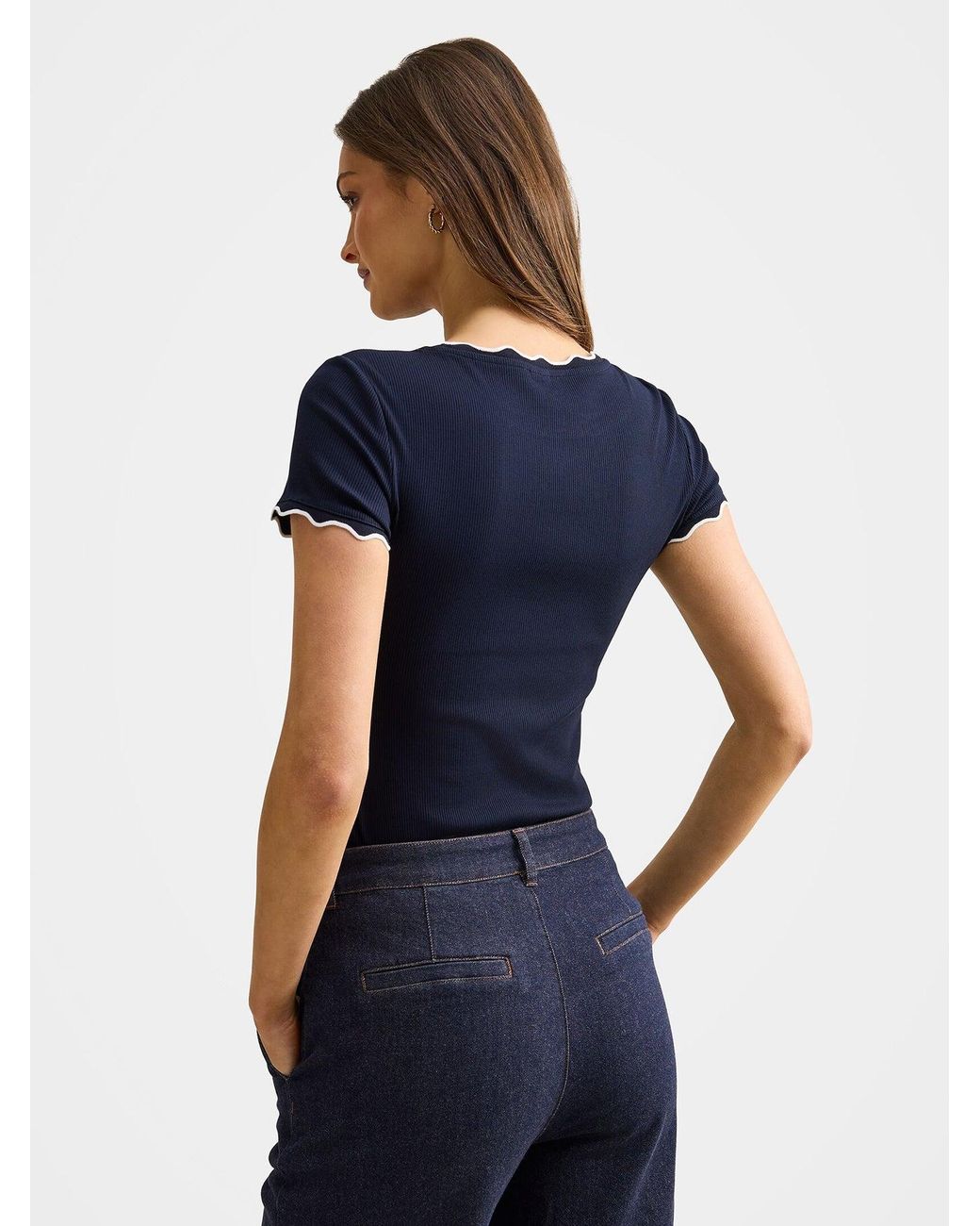 Forever New Blue Rebecca Scallop Trim T-Shirt