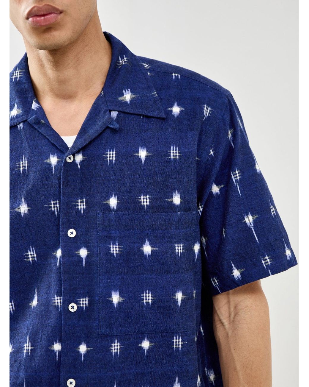 Universal Works Blue Camp Short Sleeve Shirt for men