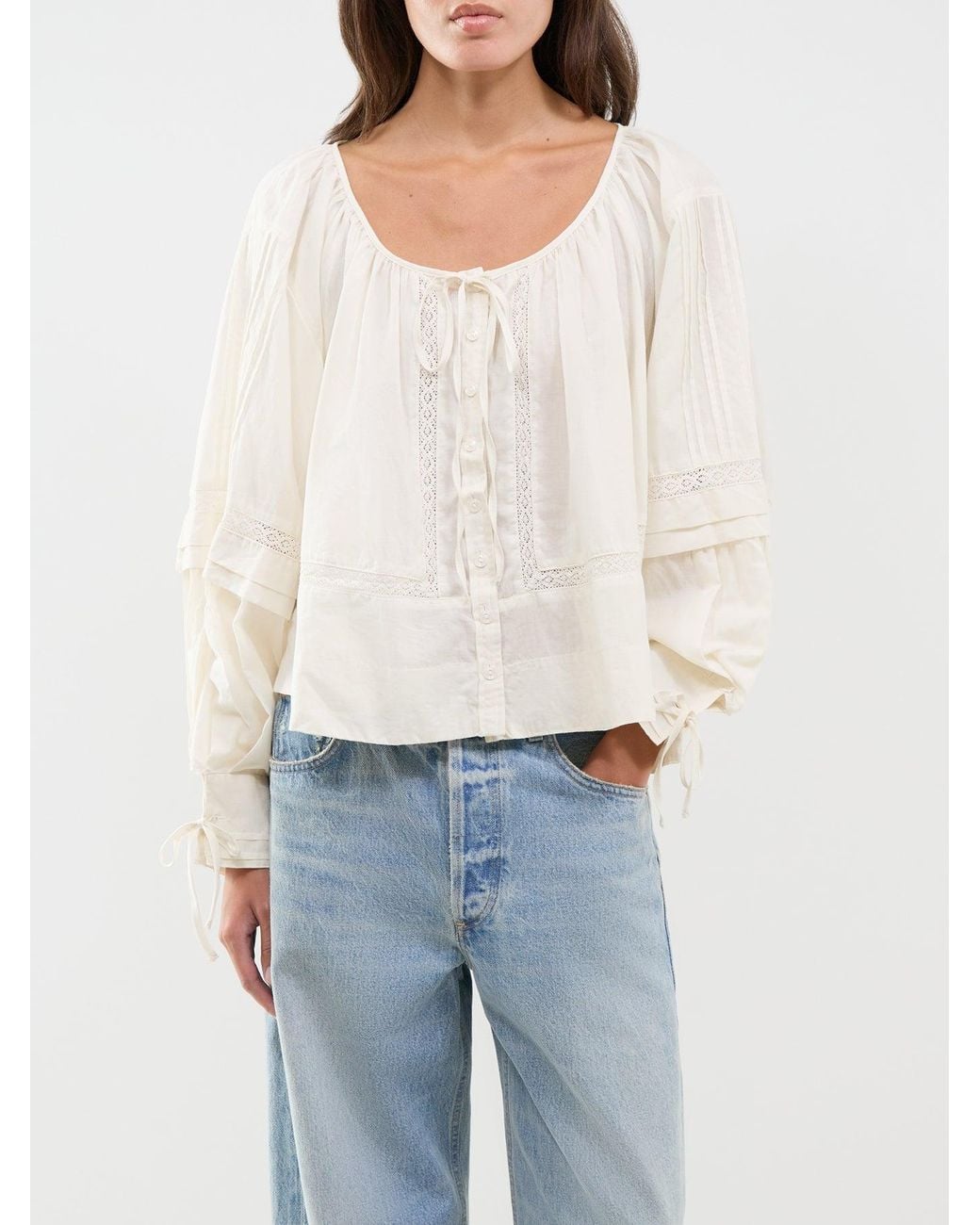 Free People White La Lune Long-Sleeved Blouse