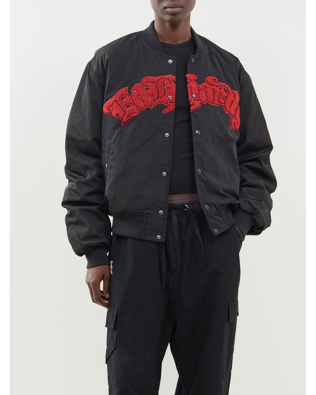 Ed Hardy Black Gothic Flaming Eagle Ruched Sleeve Bomber Jacket