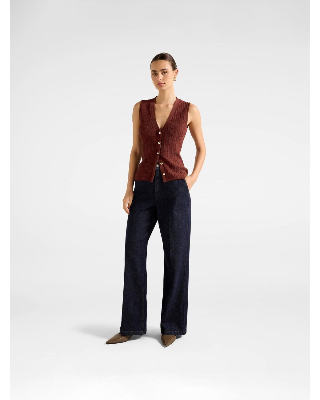 Forever New Brown Ivy Pointelle Waistcoat