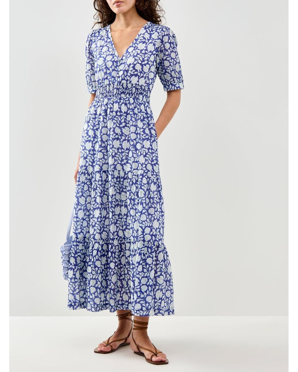 Aspiga Blue Billie Block Print Dress Hibiscus Print