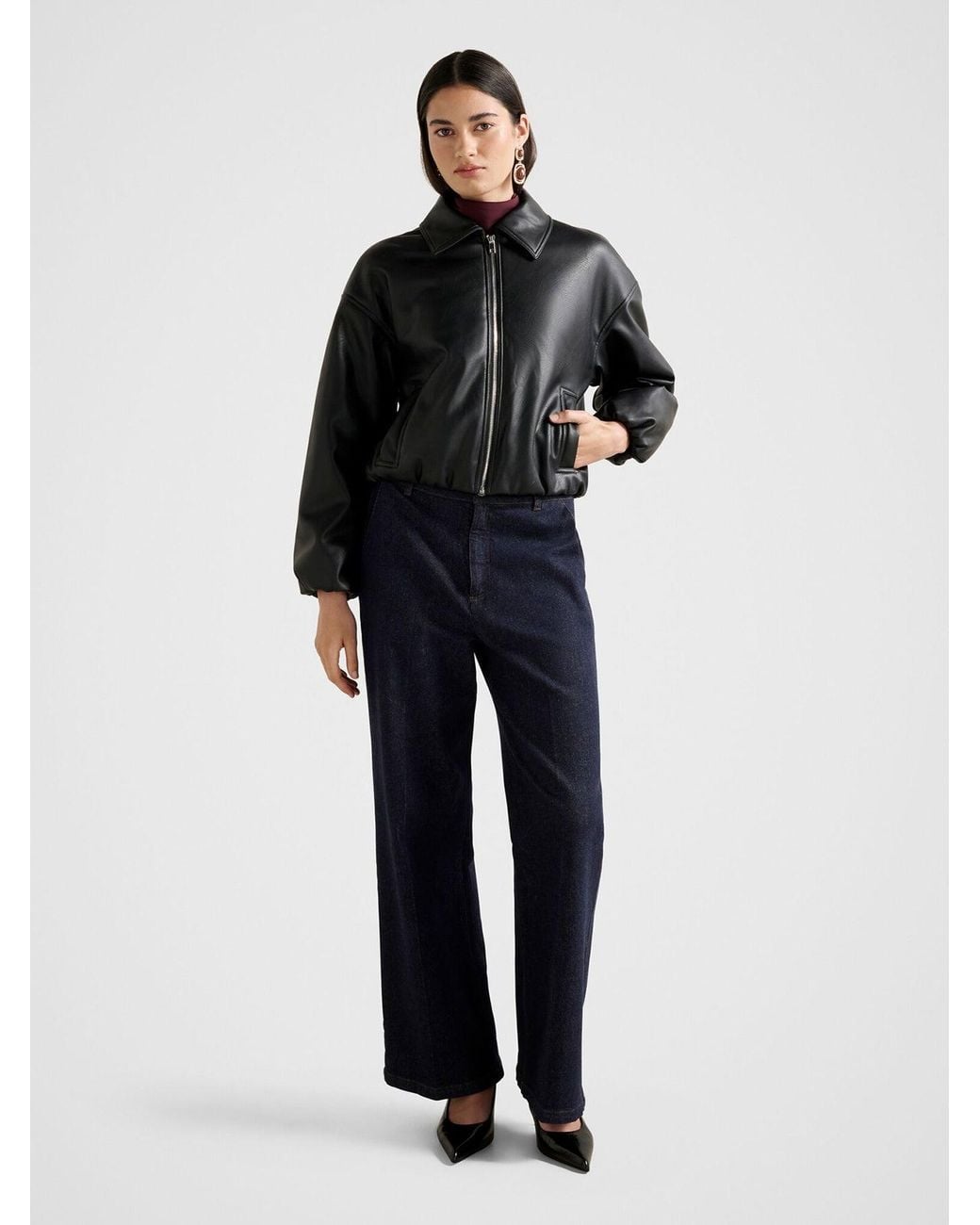 Forever New Black Mattie Cropped Bomber Jacket