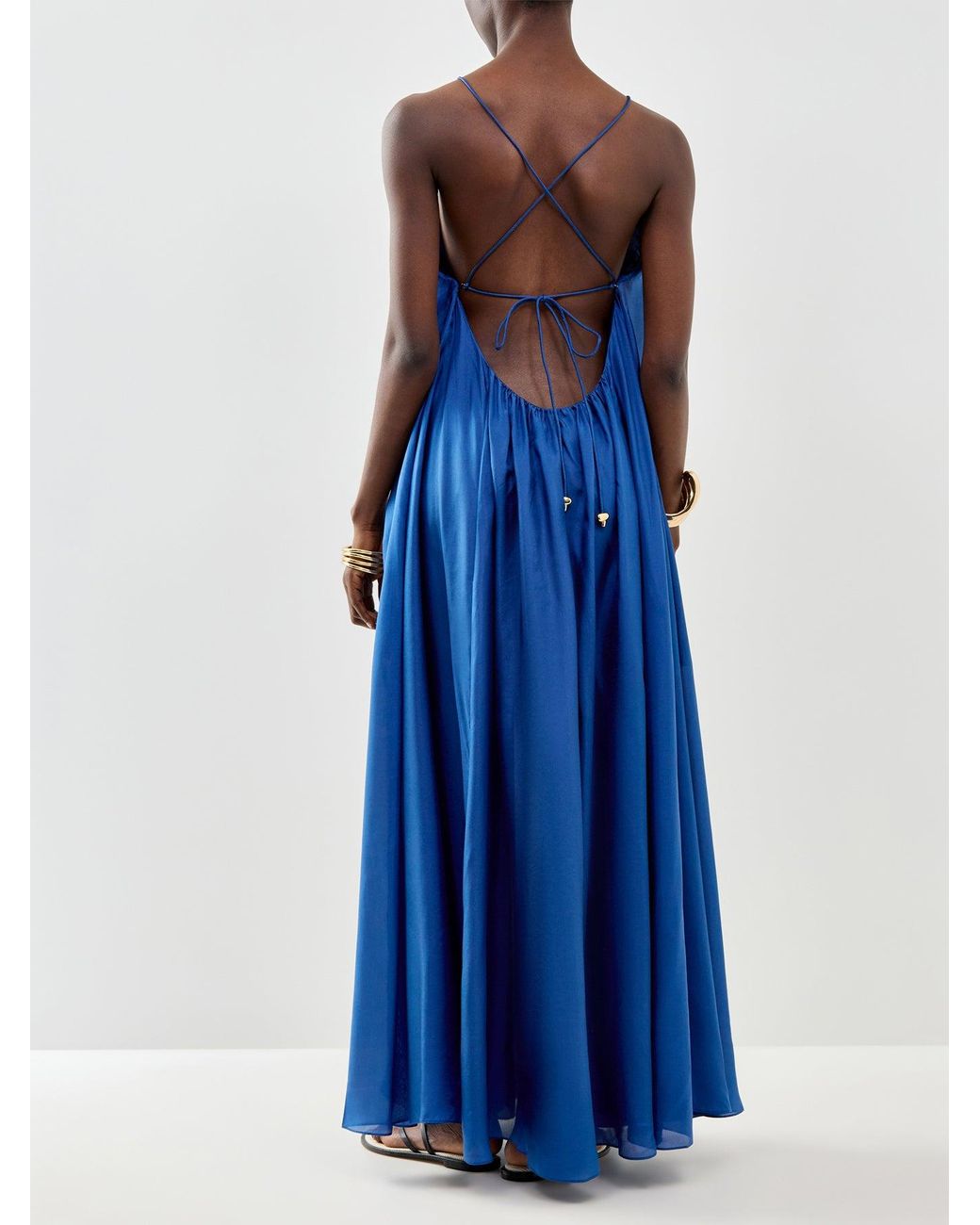 Zimmermann Blue Aster Gathered Bead Maxi Dress