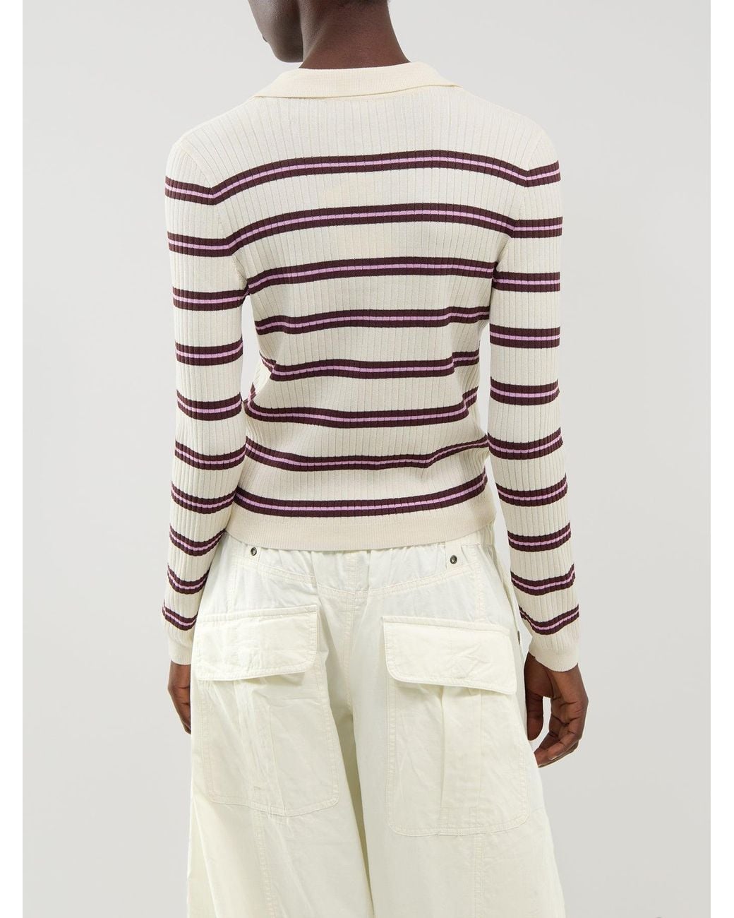 ONLY White Kaya Striped Knitted Polo Jumper