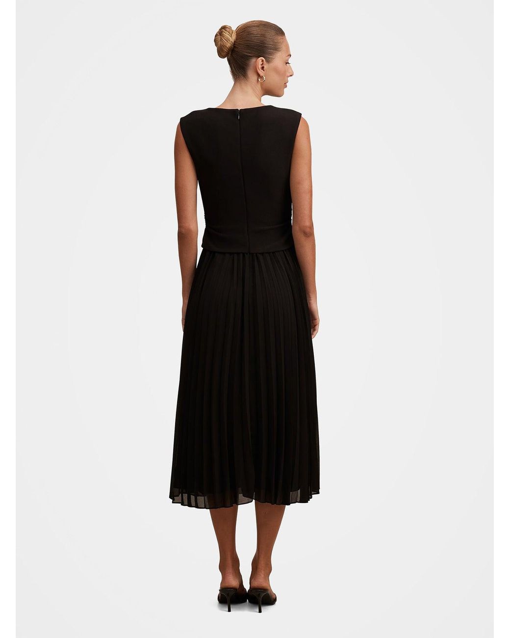 Forever New Black Emilia 2-In-1 Pleated Midi Dress