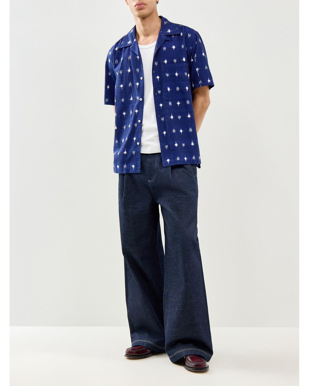 Universal Works Blue Camp Short Sleeve Shirt for men