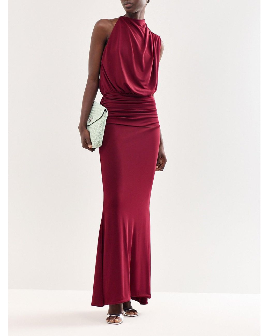 Club L London Red Umaira High Neck Maxi Dress Burgundy