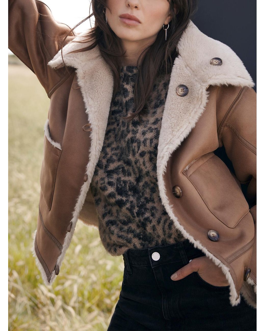 Mint Velvet Women's Cream Reversible Funnel Neck Borg Jacket in