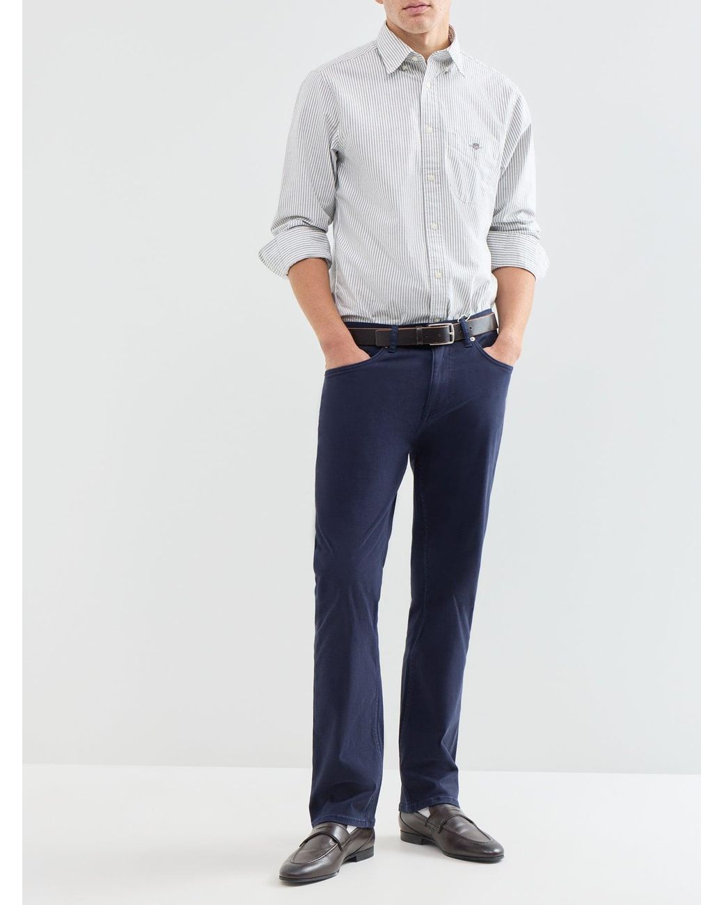 Gant Blue Classic Oxford Stripe Long-Sleeved Shirt for men