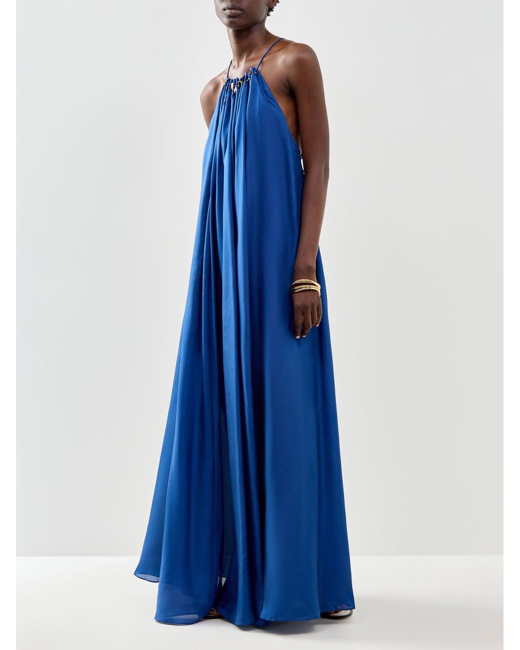 Zimmermann Blue Aster Gathered Bead Maxi Dress