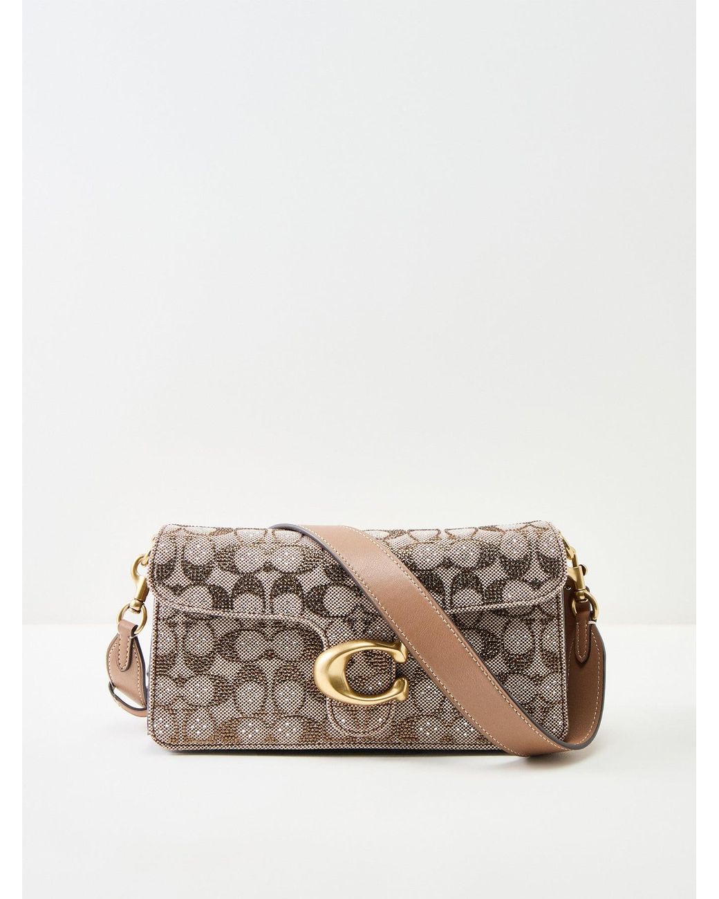 COACH Natural Soft Tabby 26 Crystal Signature Shoulder Bag Mushroom