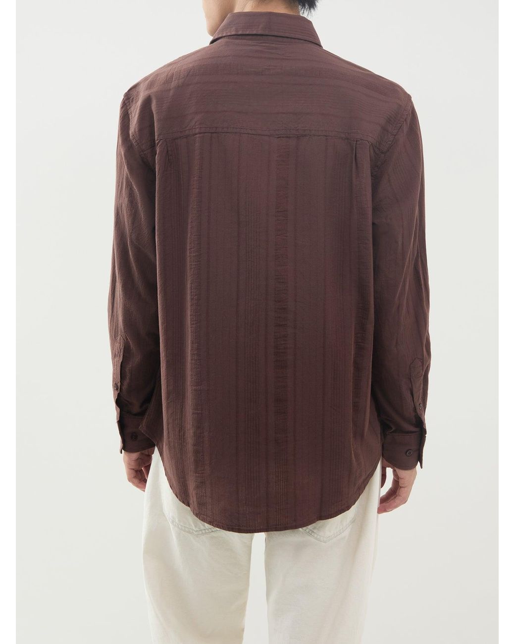 Farah Brown Lubbock Stripe Long Sleeve Shirt for men