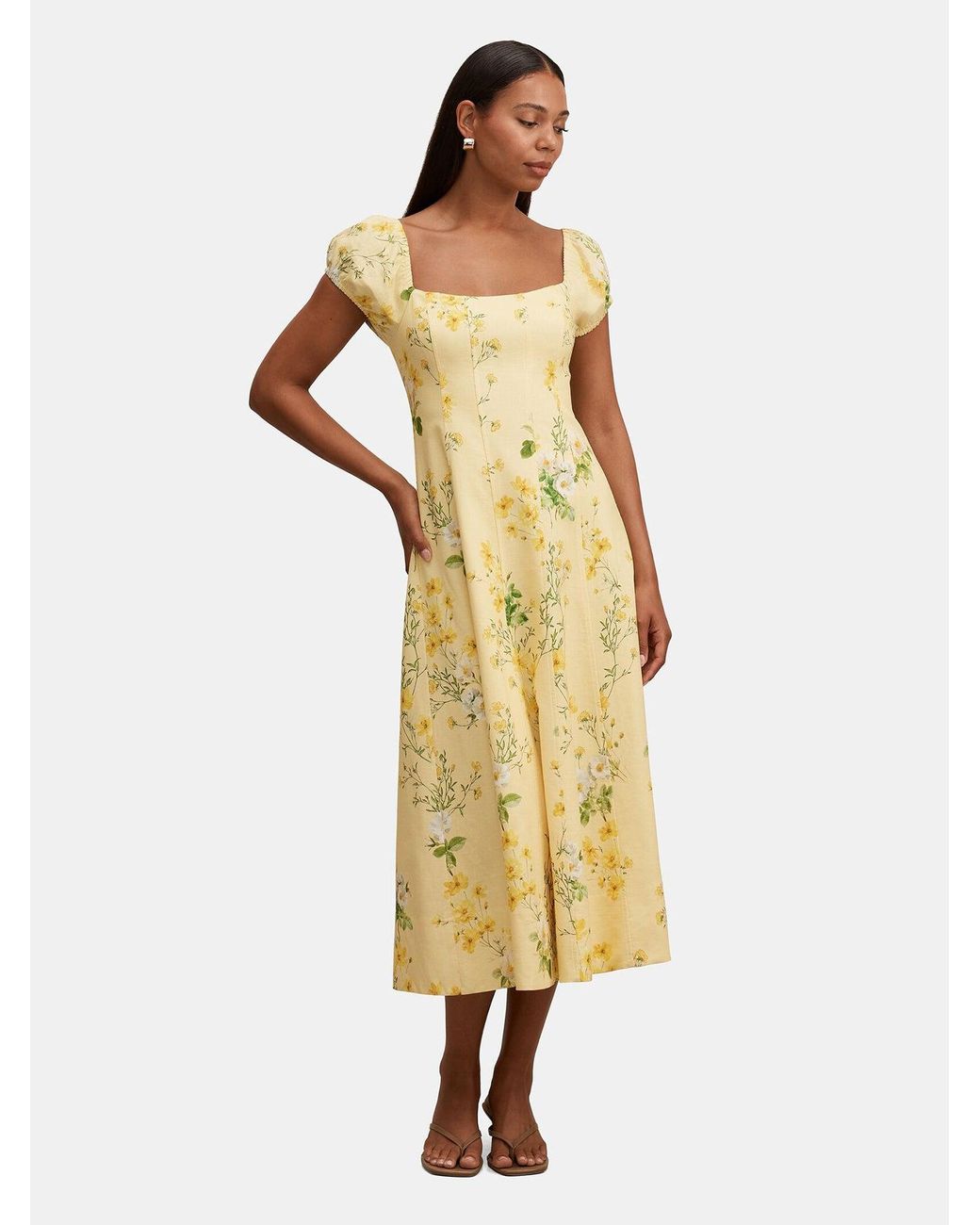 Forever New Metallic Sadie Cap Sleeve Midi Dress Printed