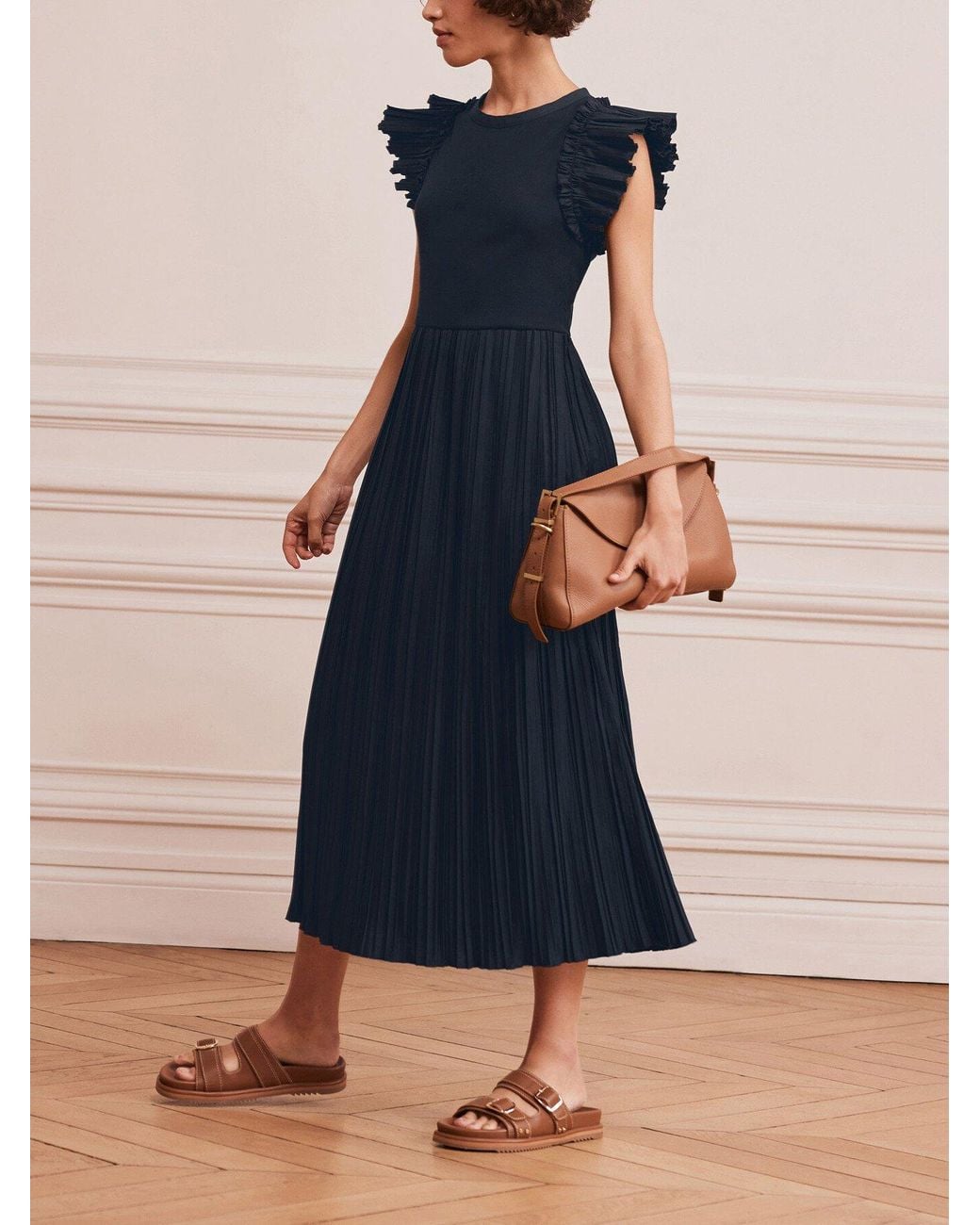 open lace back dress Cotidie — Serena Pleated Dress L / Navy main image 0