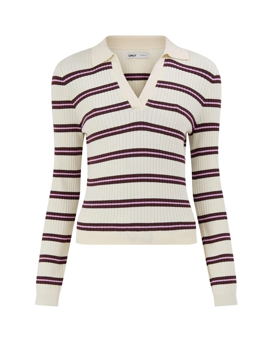 ONLY White Kaya Striped Knitted Polo Jumper