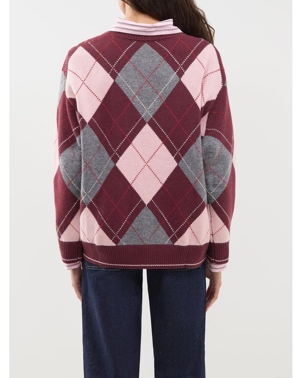 Nobody's Child Pink Oversized Argyle Jumper, Wool Blend