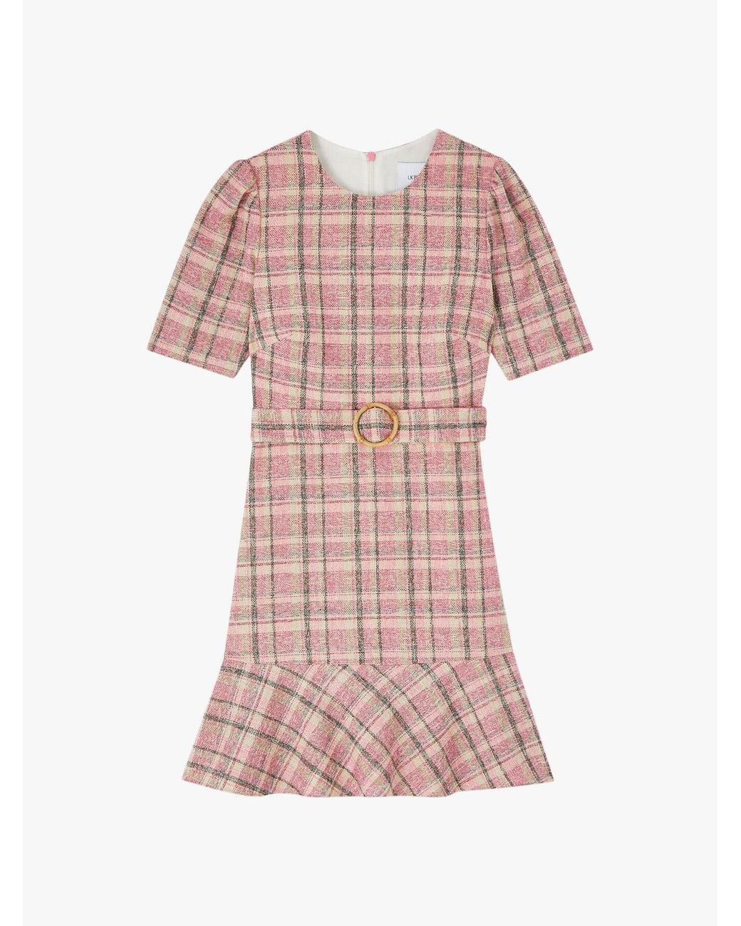 LK Bennett Eliza Cotton-Raffia Blend Check Tweed Dress in Pink