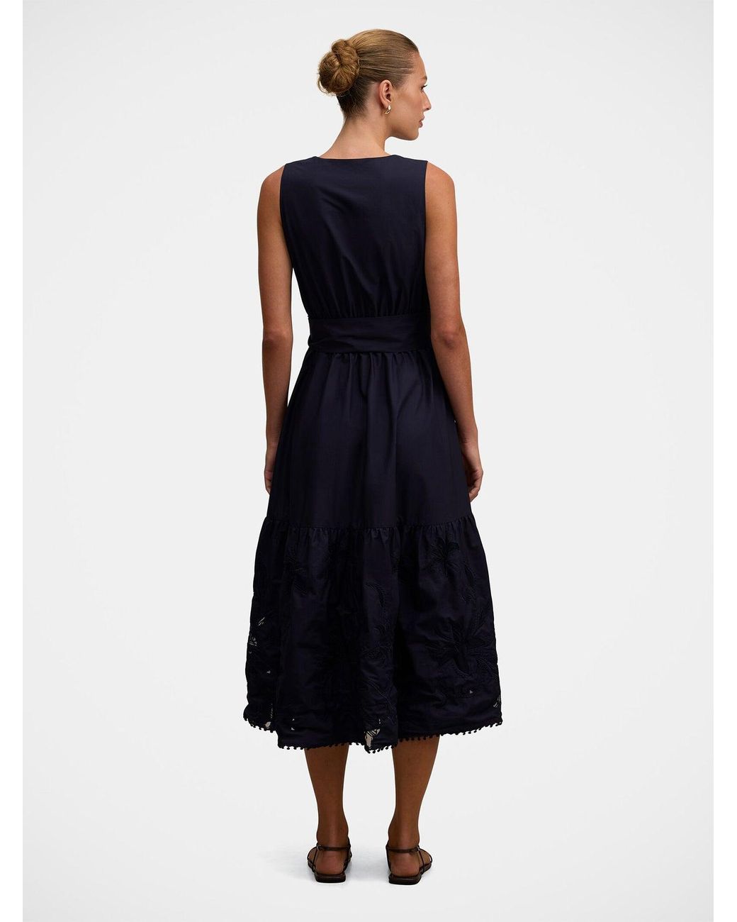 Forever New Blue Evie Sleeveless Embroidered Tie Midi Dress