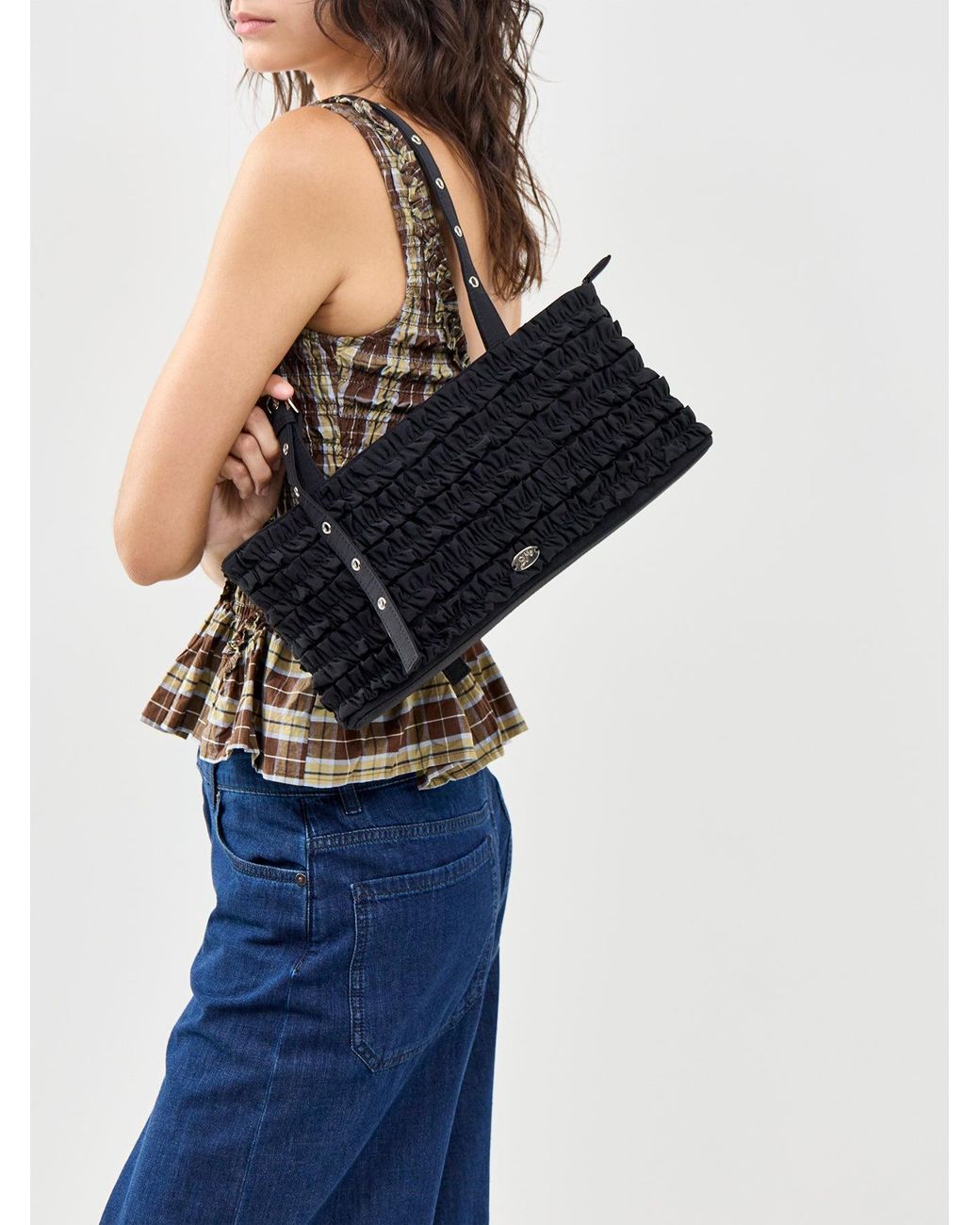 Damson Madder Black Sophia Ruffle Tote Bag