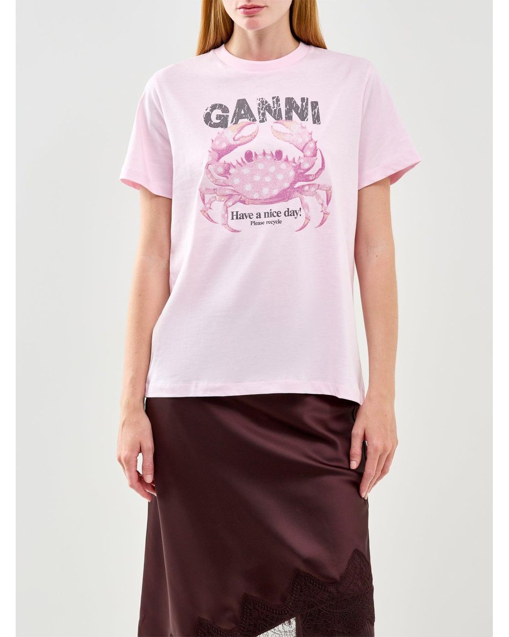 Ganni Pink Basic Jersey Graphic T-Shirt