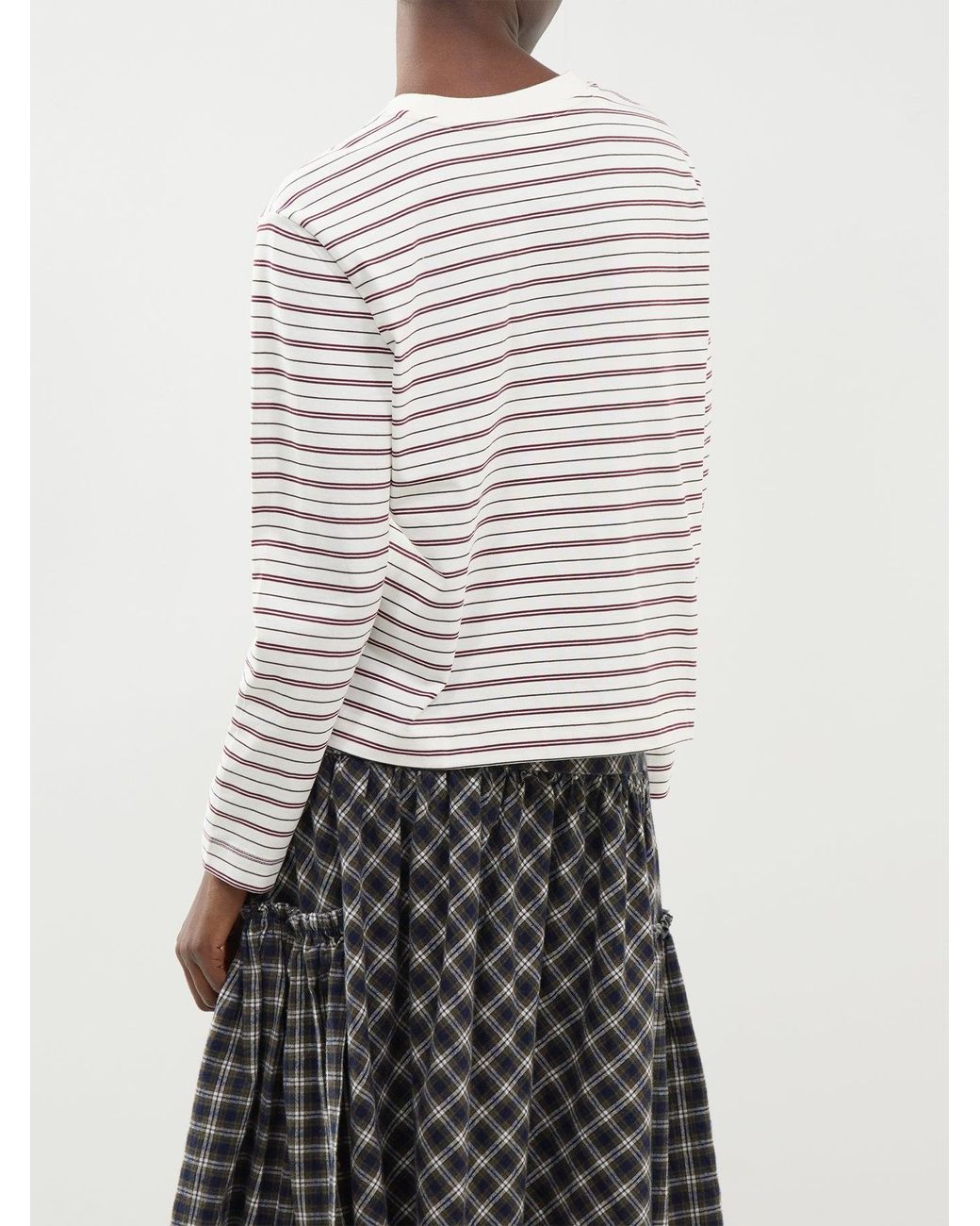 SELECTED White Organic Essential Long-Sleeved Striped Boxy T-Shirt