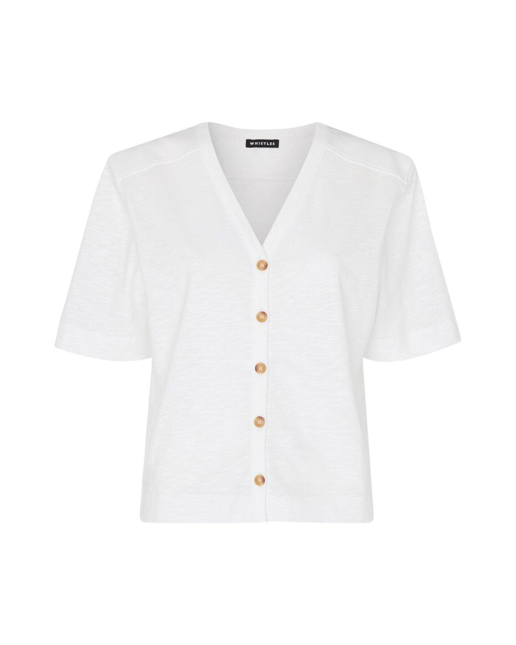Whistles White Ella V Neck Button Through Tee