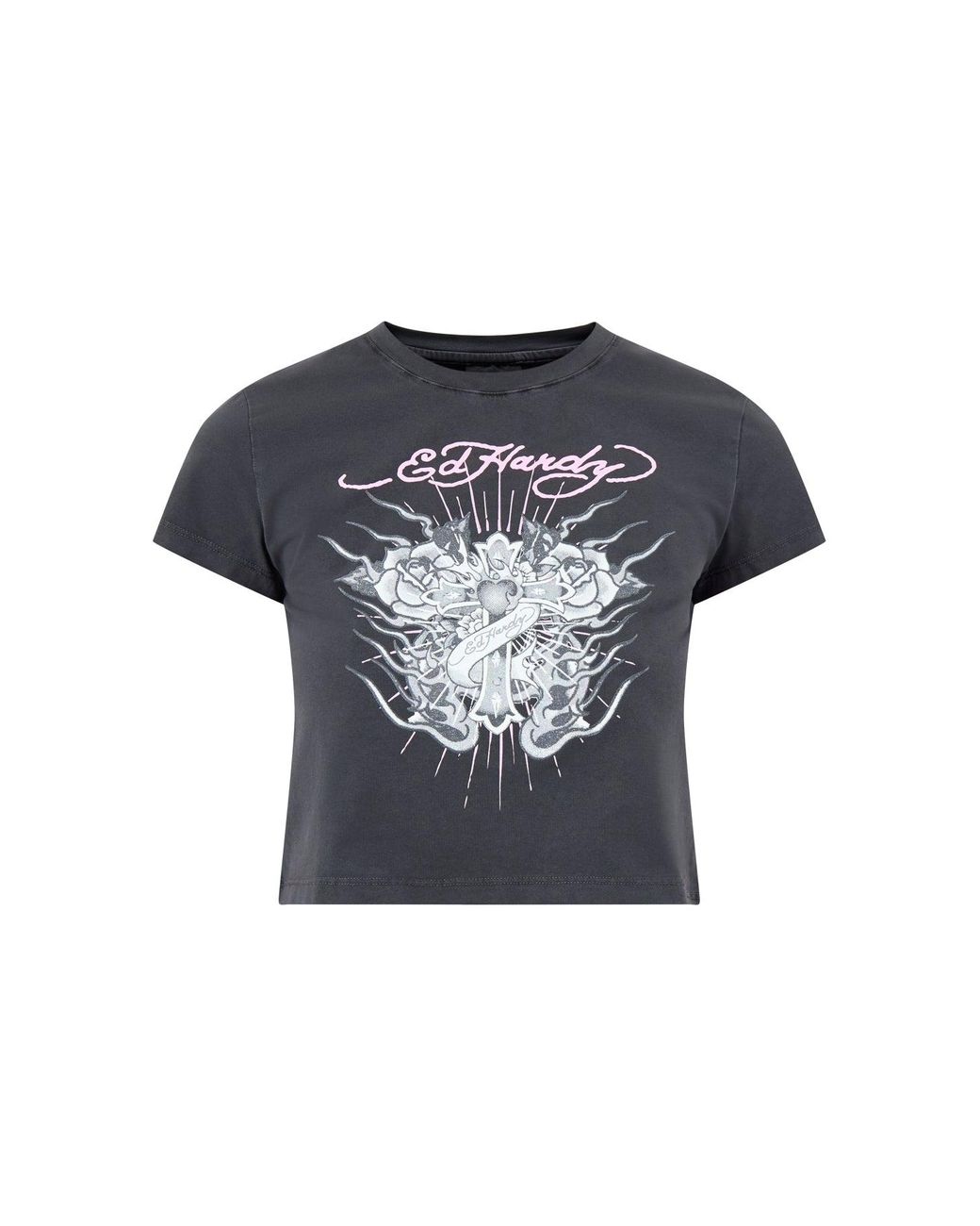 Ed Hardy Blue Vintage Burning Cross Baby Graphic T-Shirt